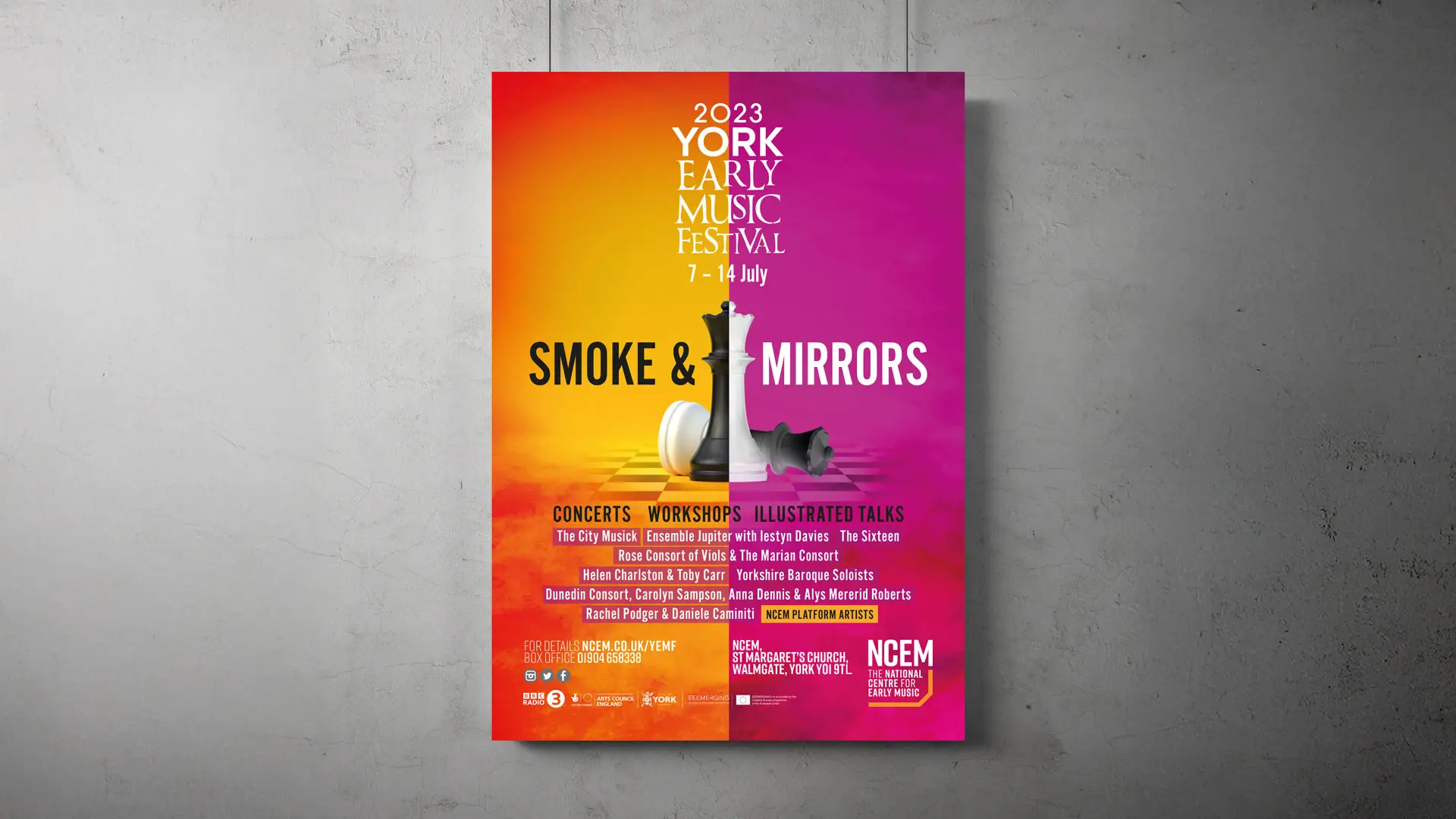 York Early Music Festival 2023 Smoke & Mirrors poster design