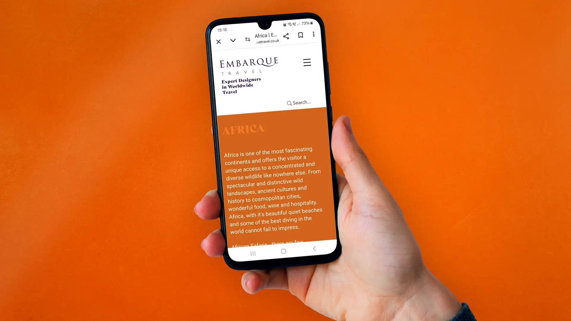 Embarque Travel Website mobile