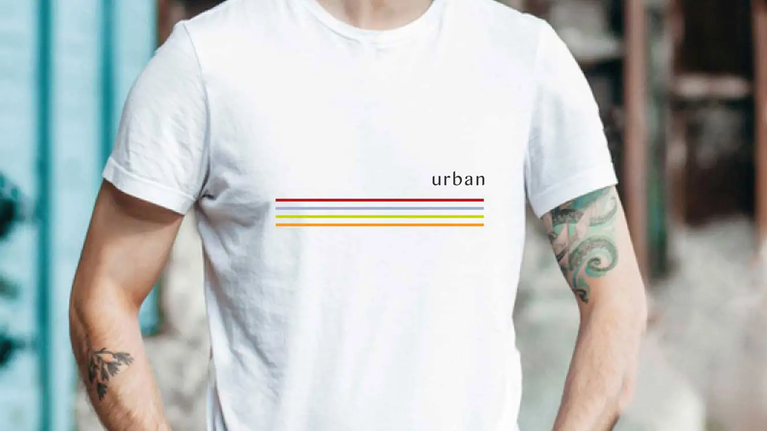 Urban T-Shirt coloured stripes on white