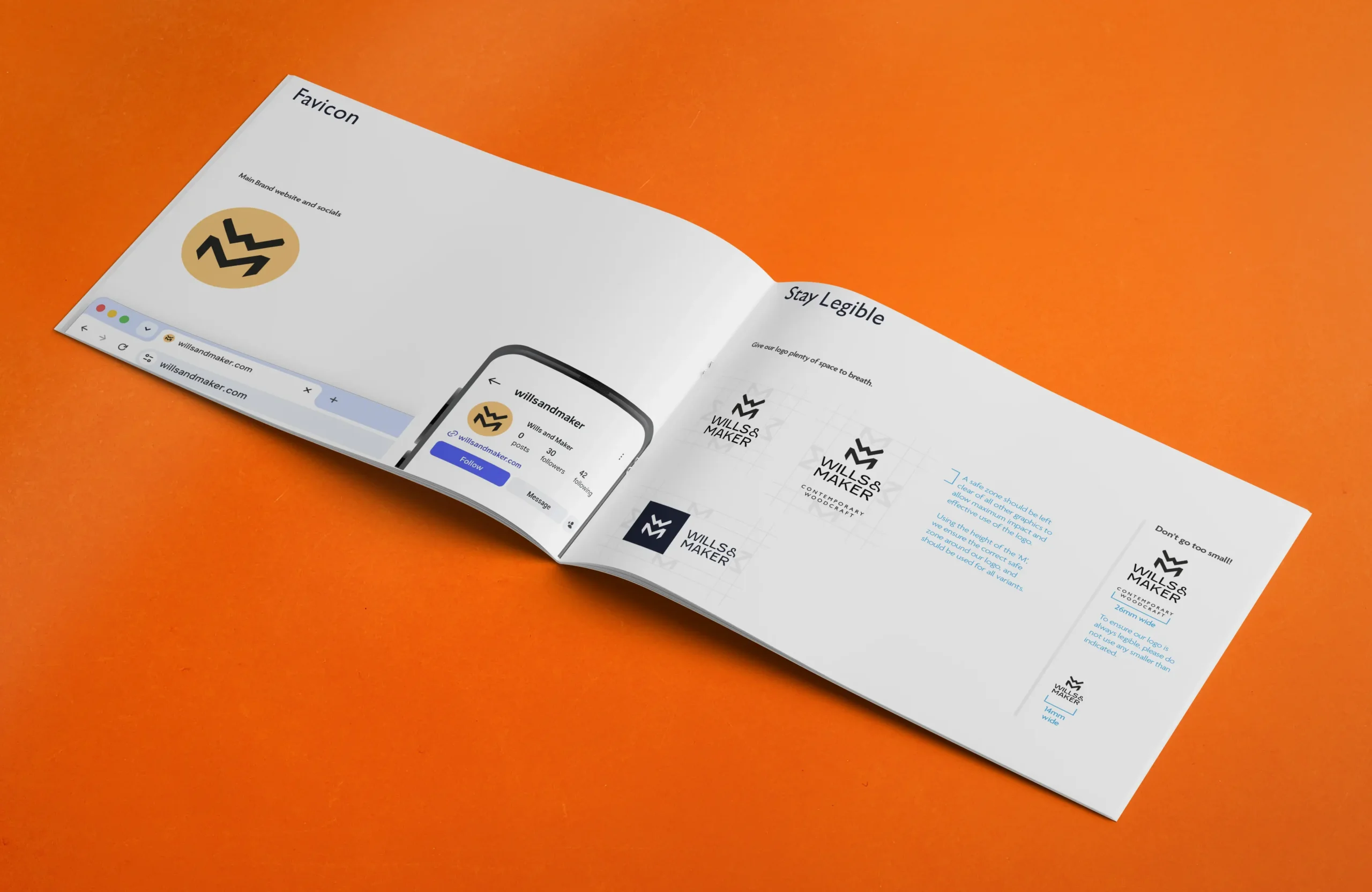 Wills and maker design guide spread mockup
