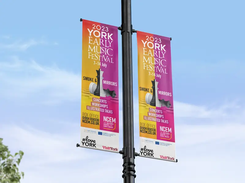 YEMF 2023 Smoke & Mirrors Lamp post banner design