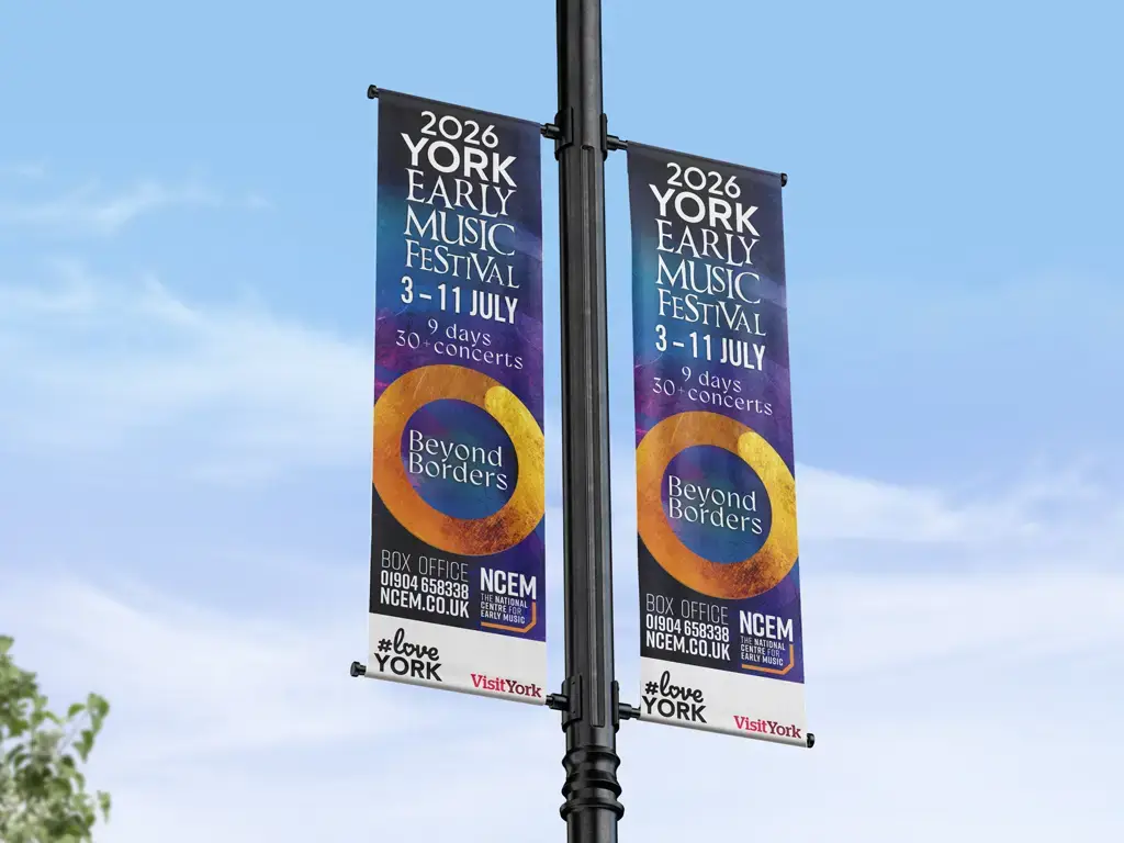 York Early Music Festival 2026 Beyond Borders lamp post banner design