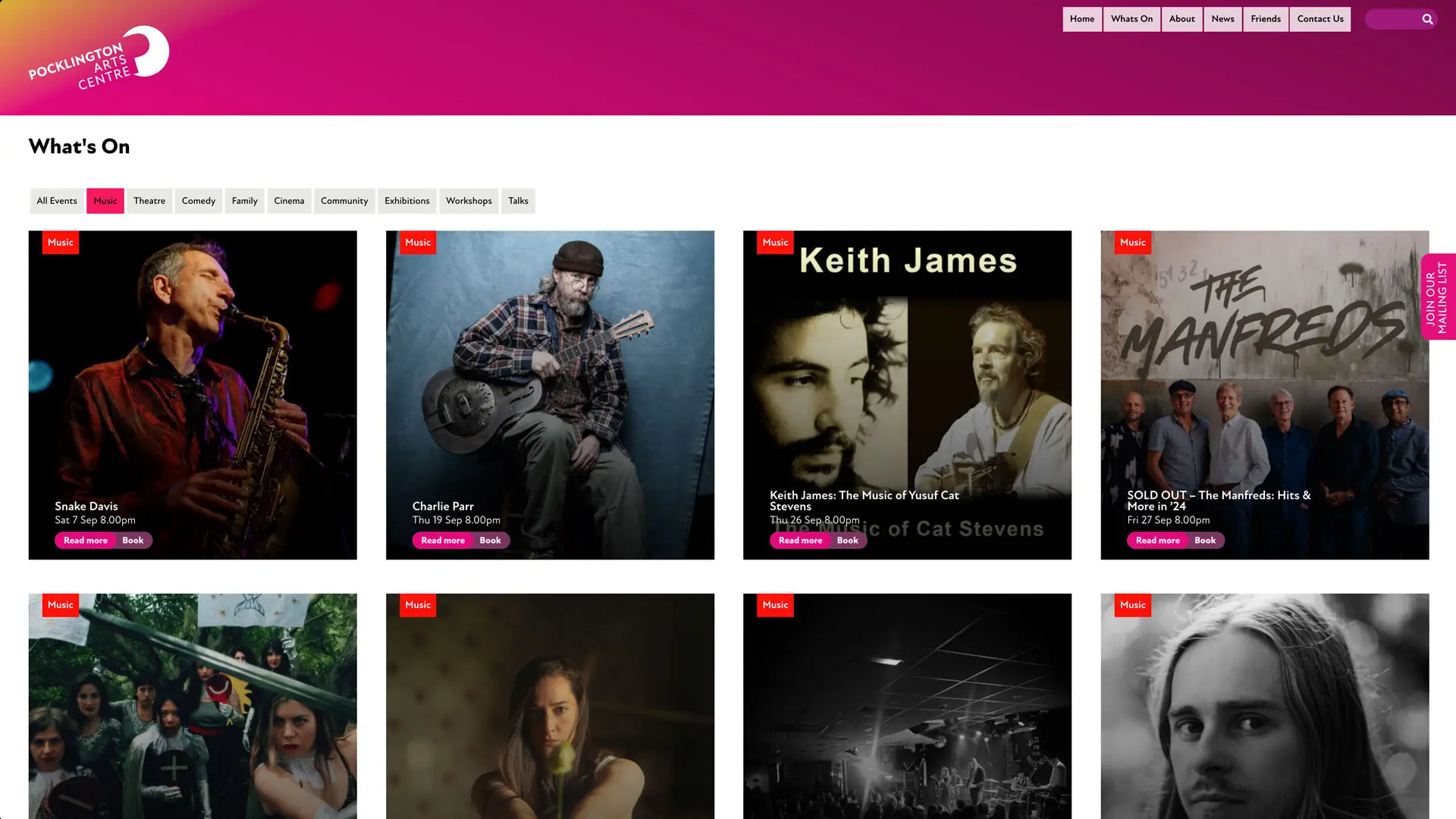 Pocklington Arts Centre Website design