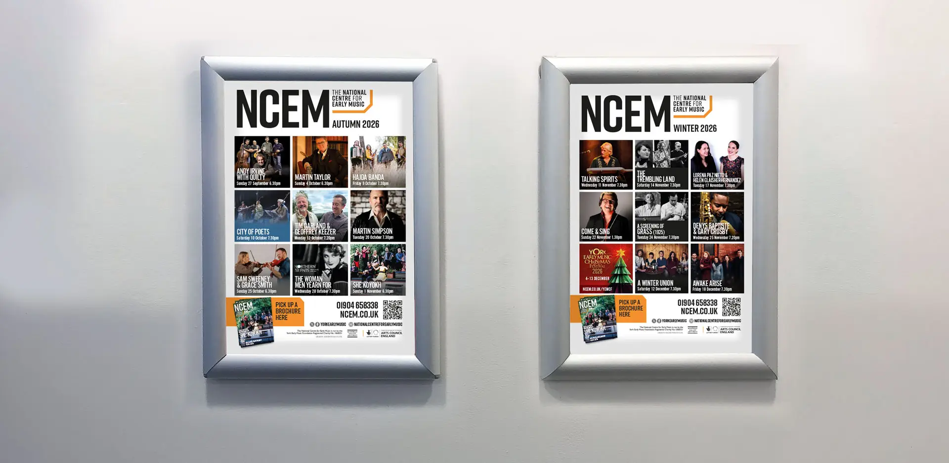 Ncem Season posters mounted on a white wall in snap frames